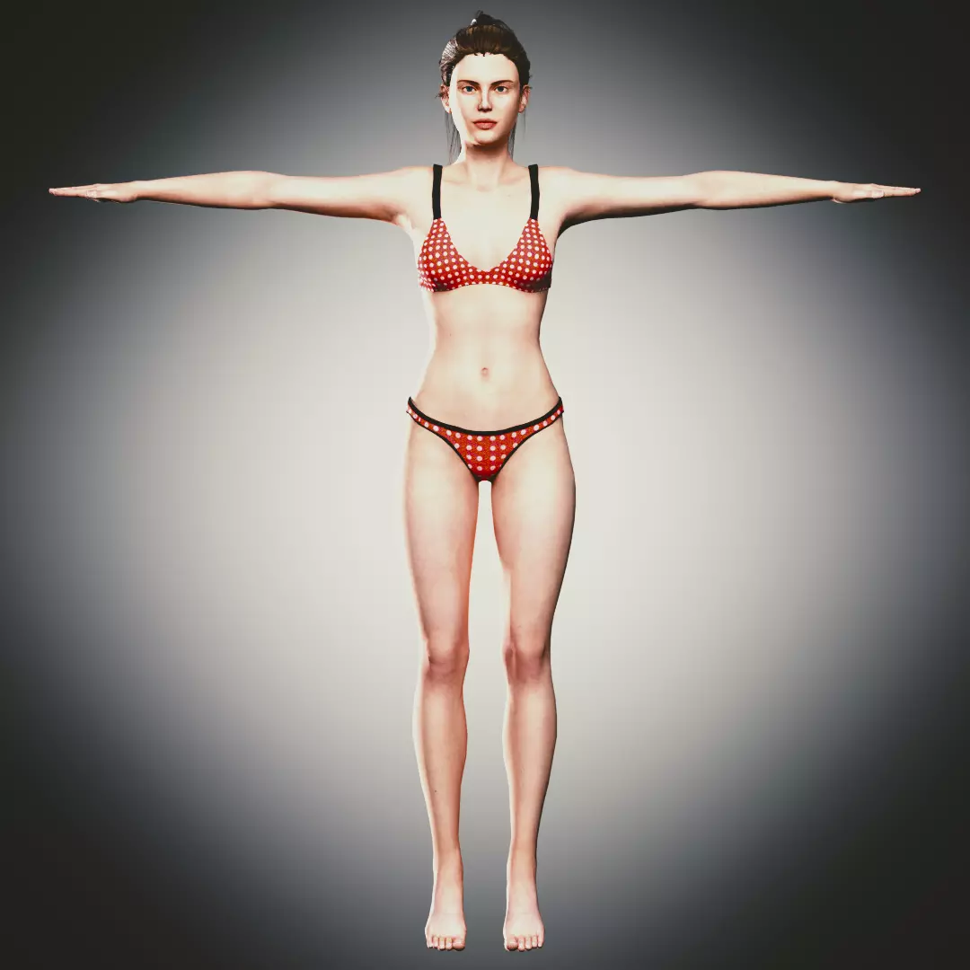 Rigged Clothed Woman 01 - with inner wears Low-poly 3D model_0