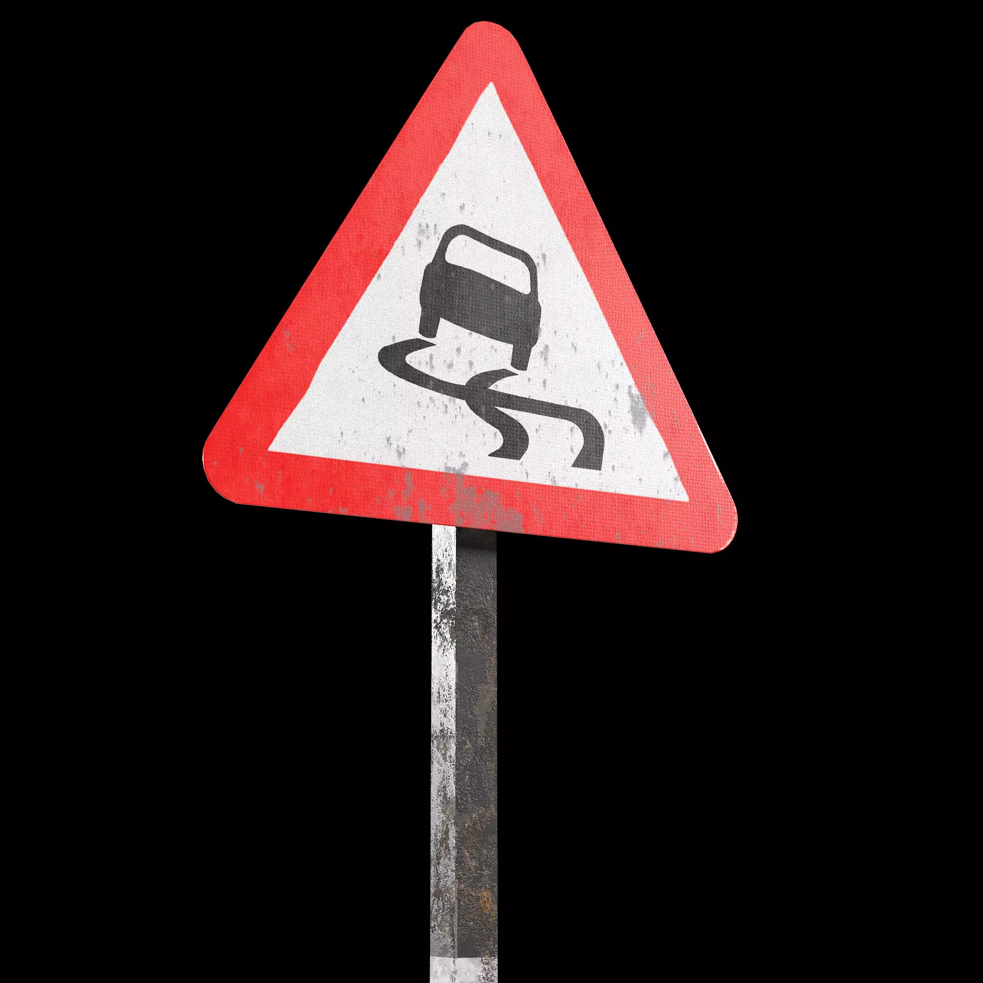Slippery road Roadsign Low-poly 3D model