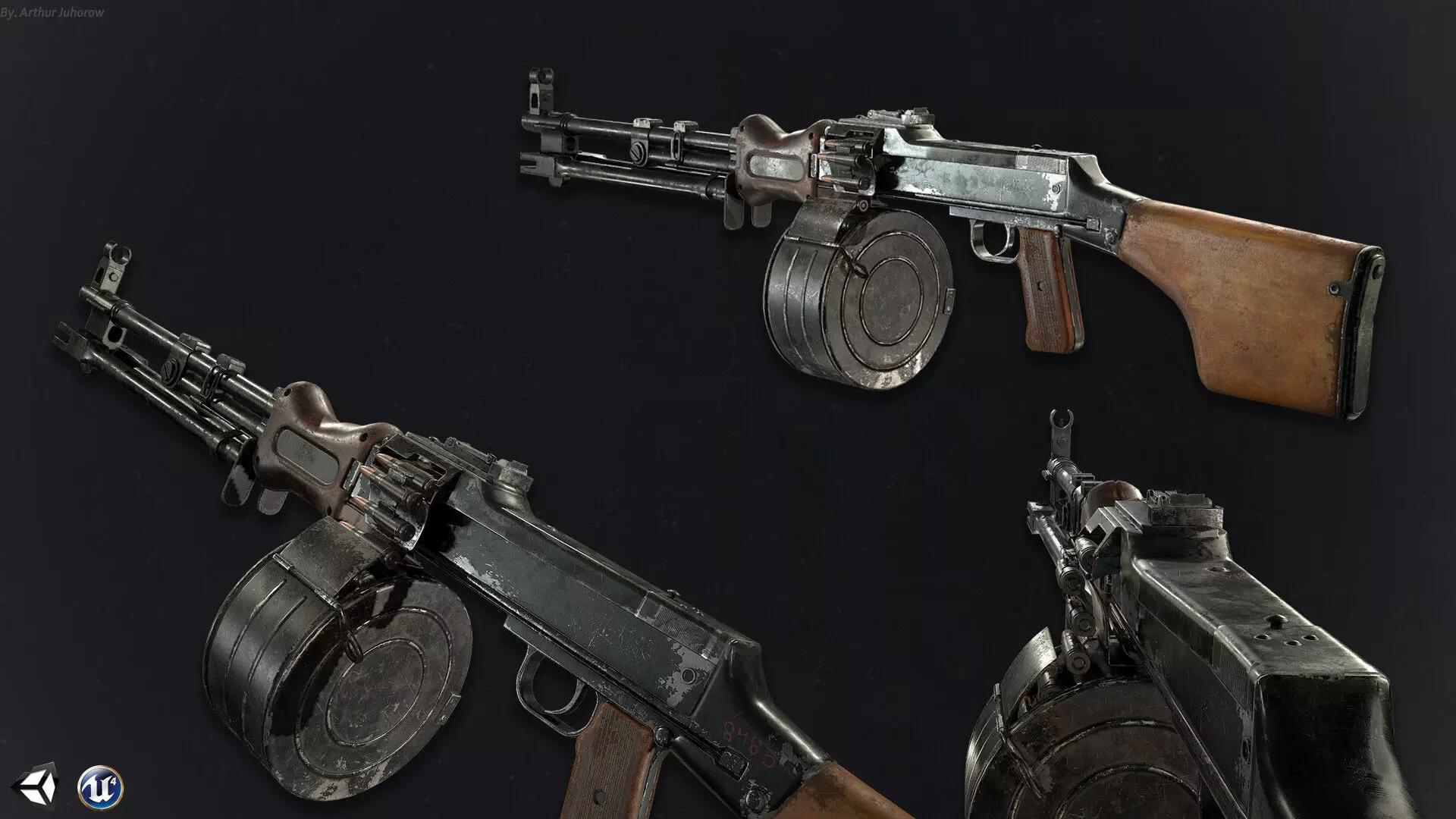 RPD machinegun Low-poly 3D model_0