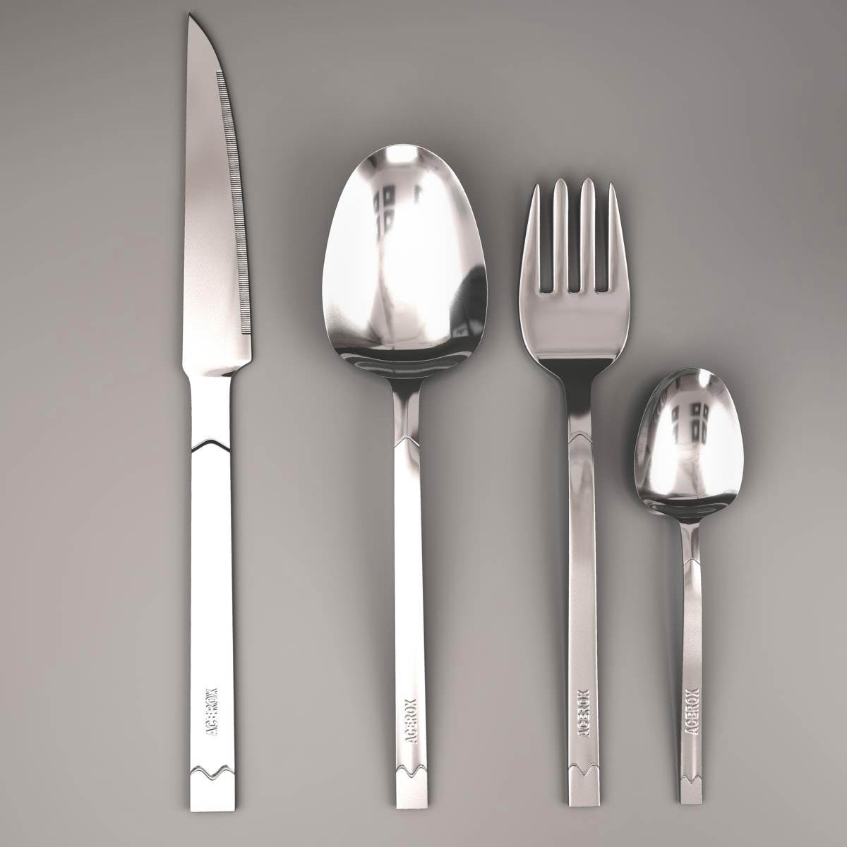 Cutlery set of stainless steel 3D model CGTrader