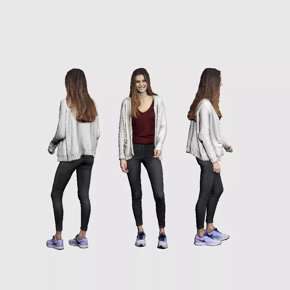 woman in three different poses 3D model_0
