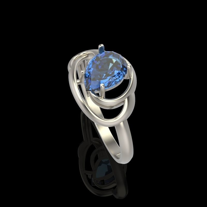 Women Ring with gem pear 3dm 3D print model 3D print model_43