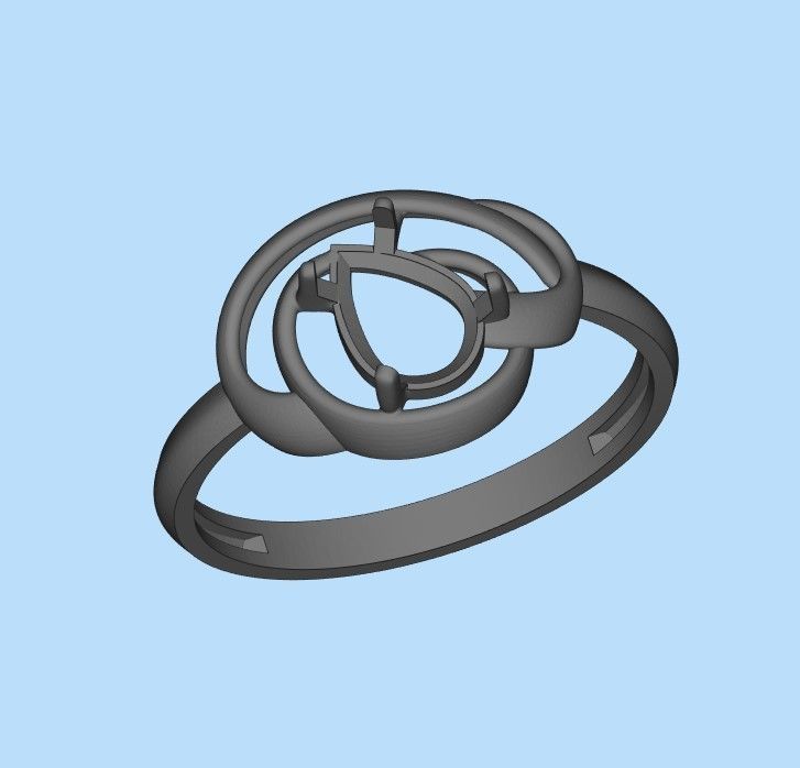 Women Ring with gem pear 3dm 3D print model 3D print model_28