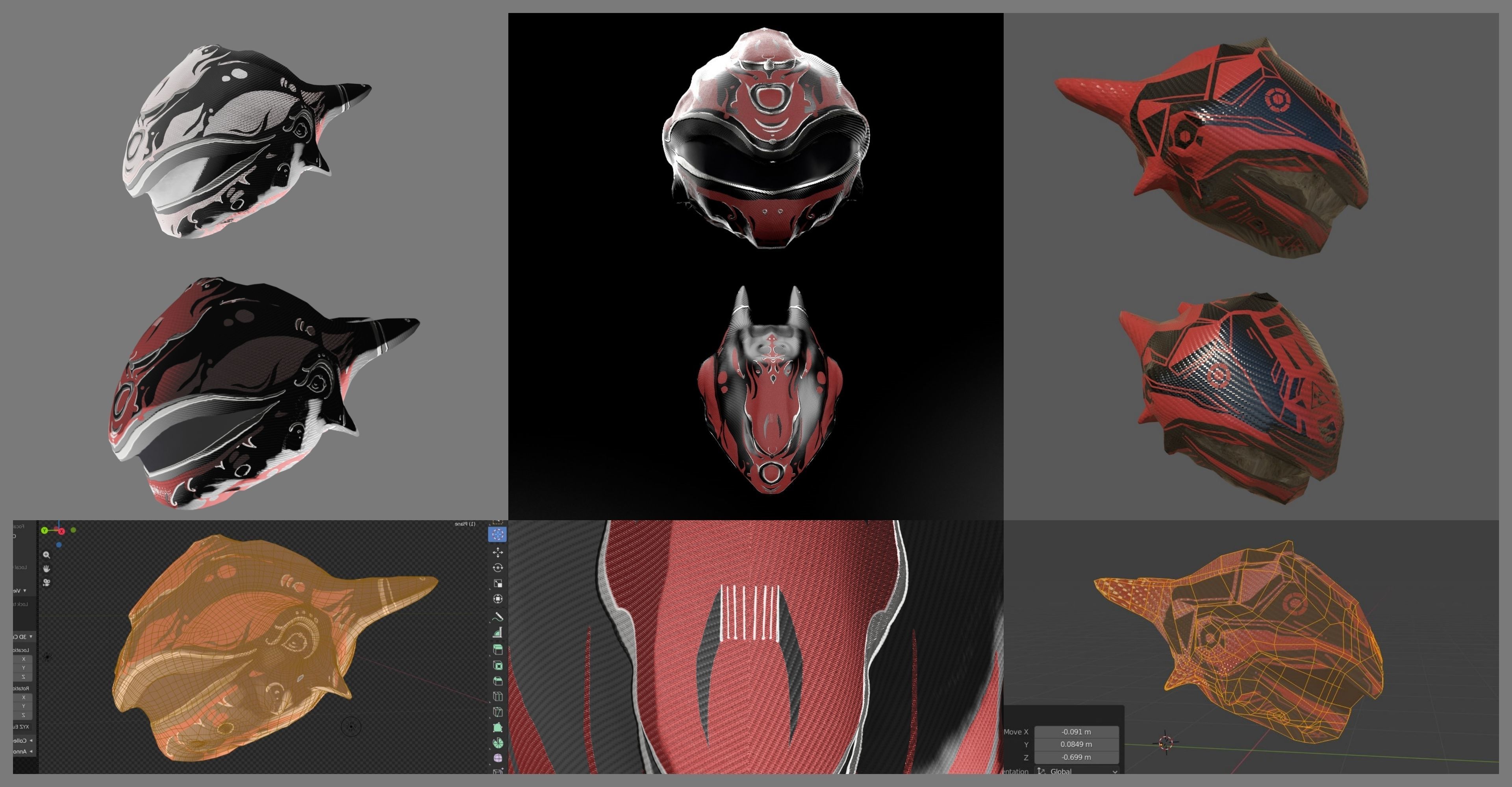 red modern sci-fi helmet SciMet  Low-poly 3D model_3