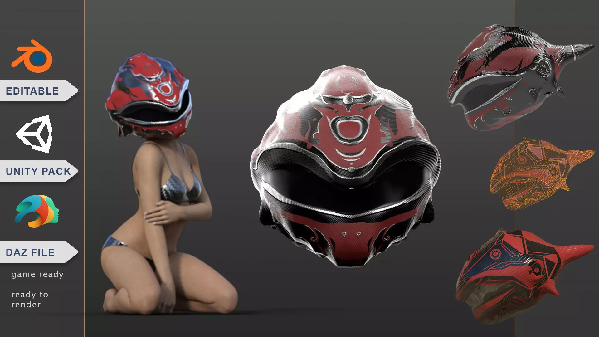 red modern sci-fi helmet SciMet  Low-poly 3D model_0