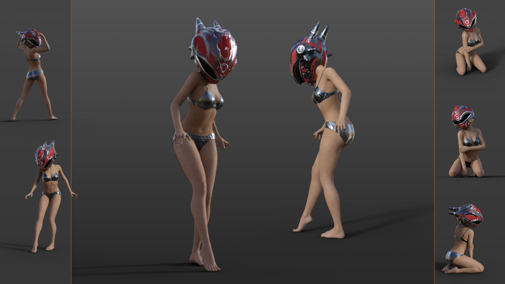 red modern sci-fi helmet SciMet  Low-poly 3D model_2