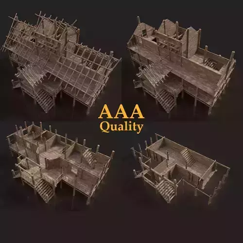 Next Gen AAA SIMPLE MEDIEVAL VILLAGE WOODEN HOUSE COTTAGE HUT Low-poly 3D model