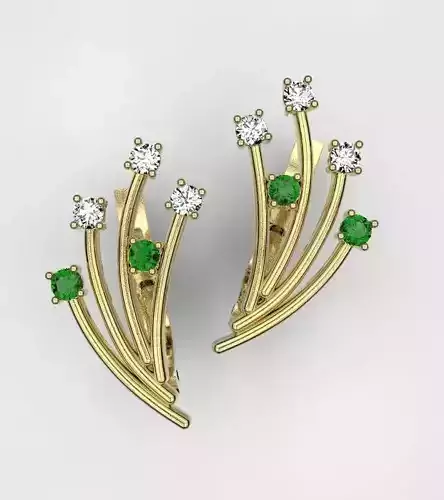 arrows emerald and diamond earrings gold 3D print model