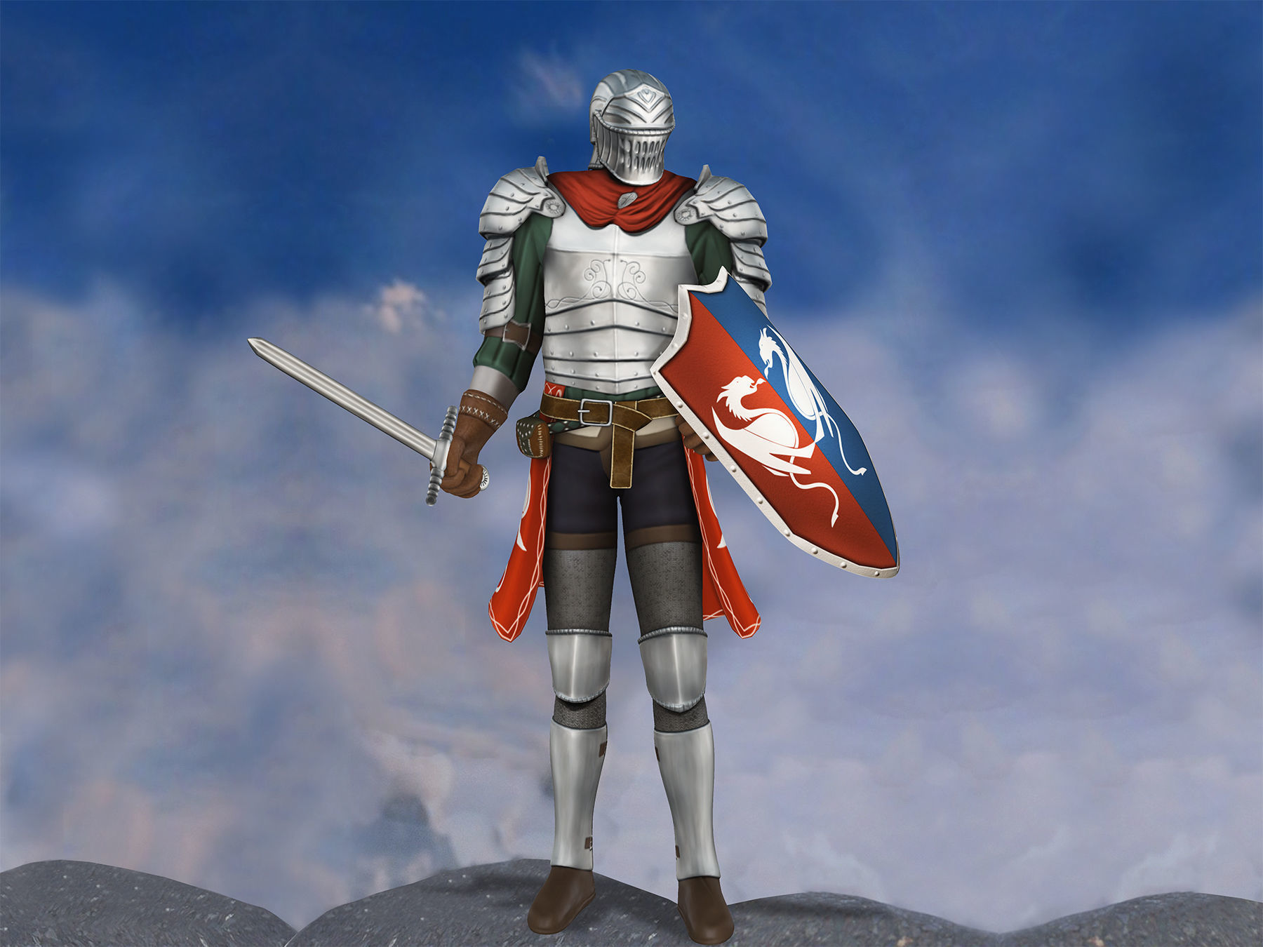 Knight Character With Shield And Sword Low-poly 3D model_7