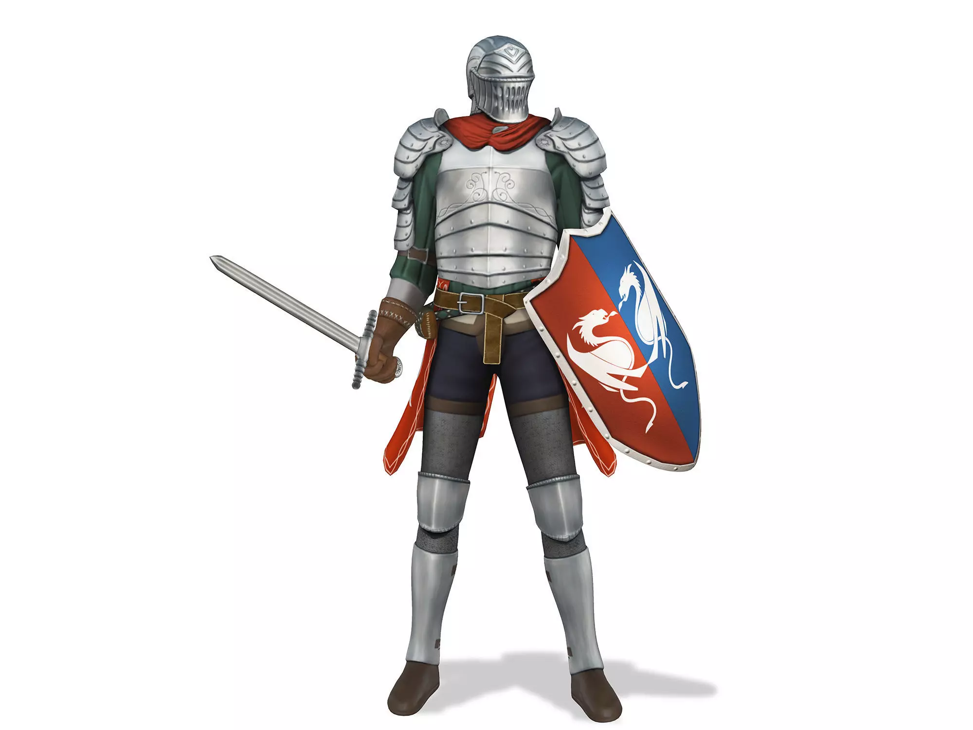 Knight Character With Shield And Sword Low-poly 3D model_0
