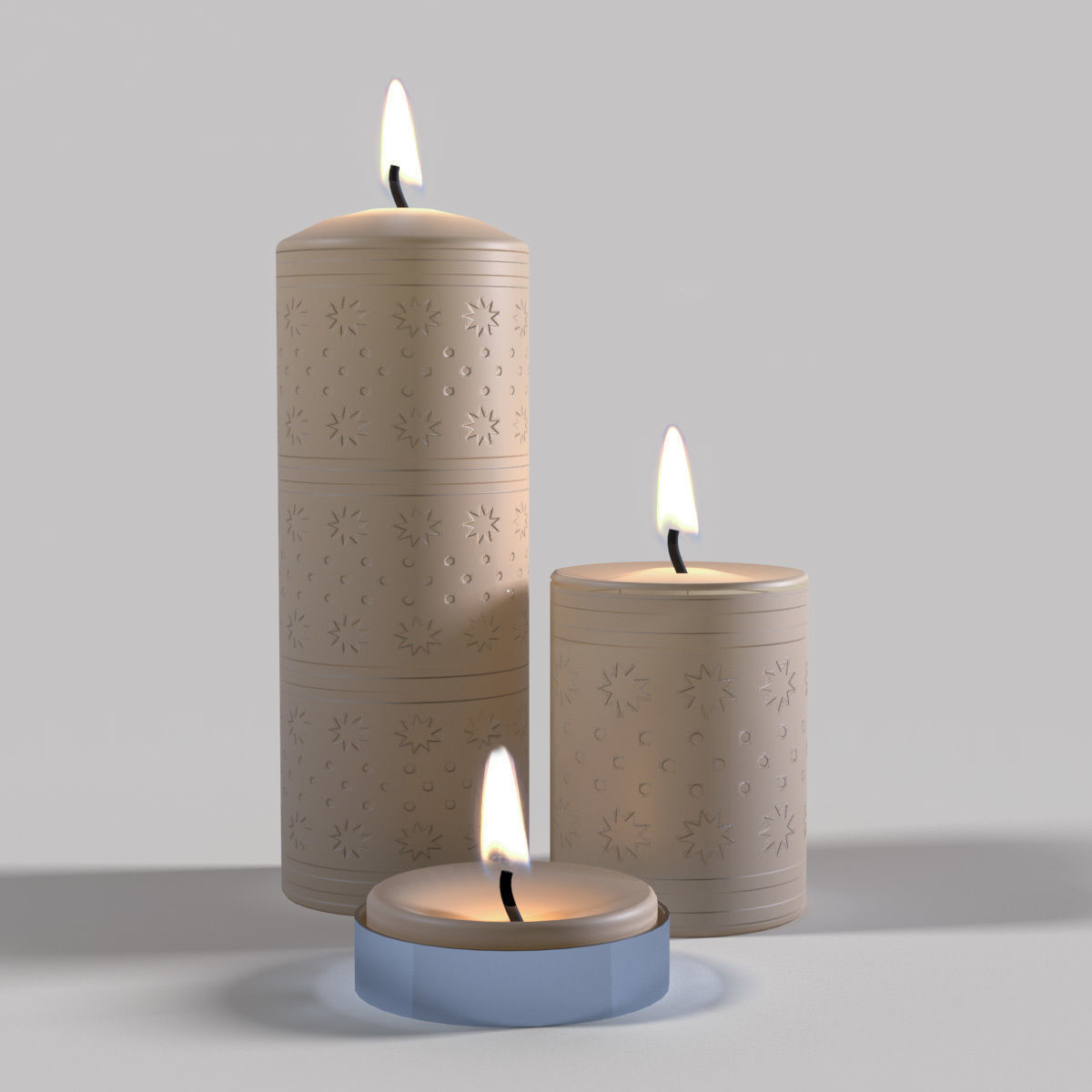 Candles three with candle in middle 3D model_1