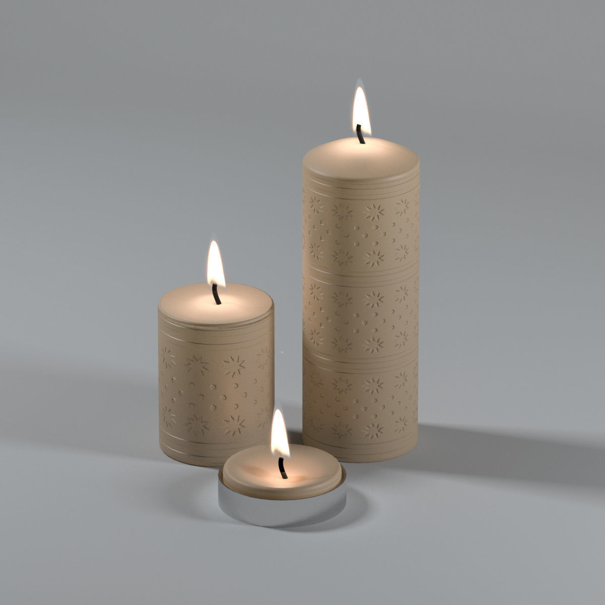 Candles three with candle in middle 3D model_2