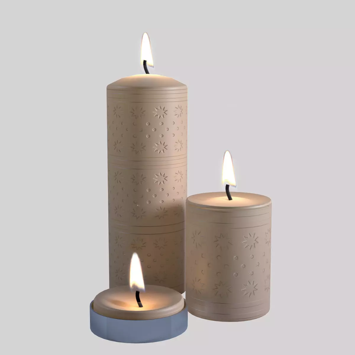 Candles three with candle in middle 3D model_0