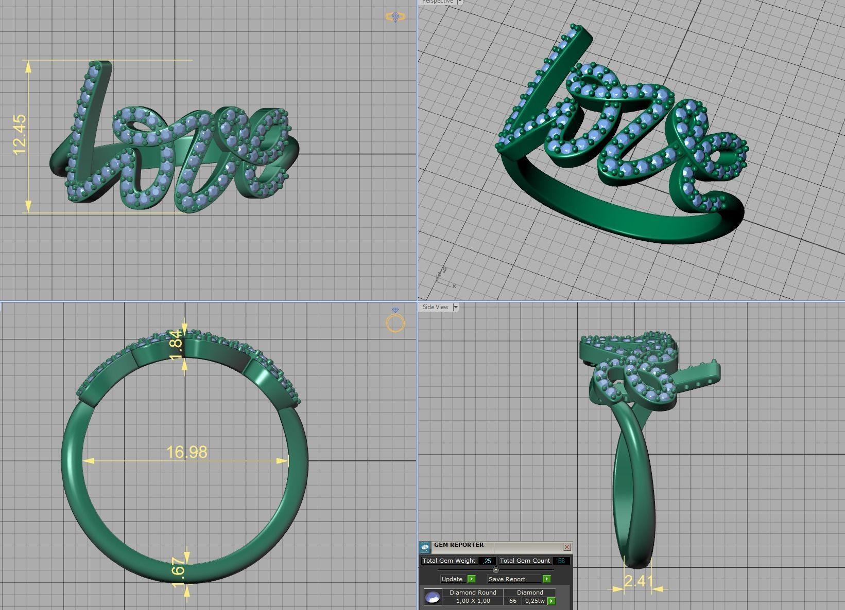 Love ring with diamonds printable model 3D print model_7