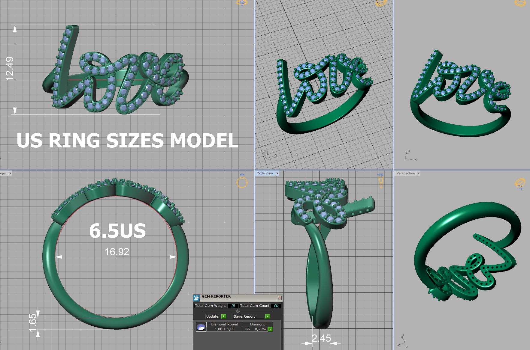 Love ring with diamonds printable model 3D print model_9