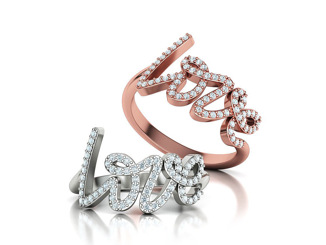 Love ring with diamonds printable model 3D print model_2