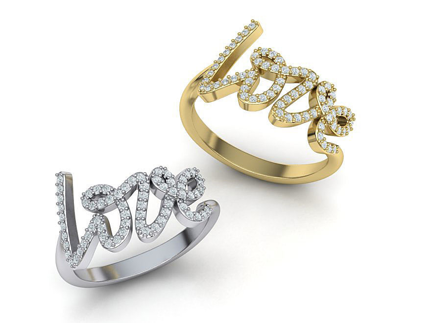 Love ring with diamonds printable model 3D print model_1