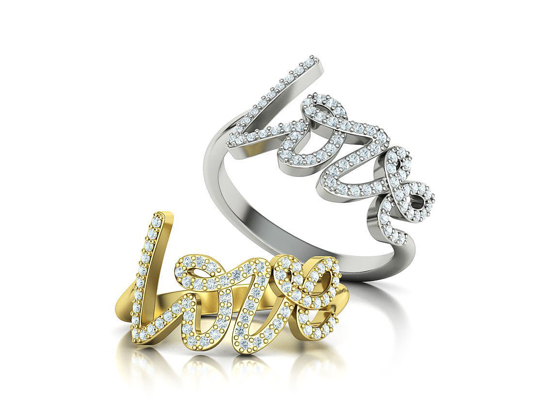 Love ring with diamonds printable model 3D print model_3
