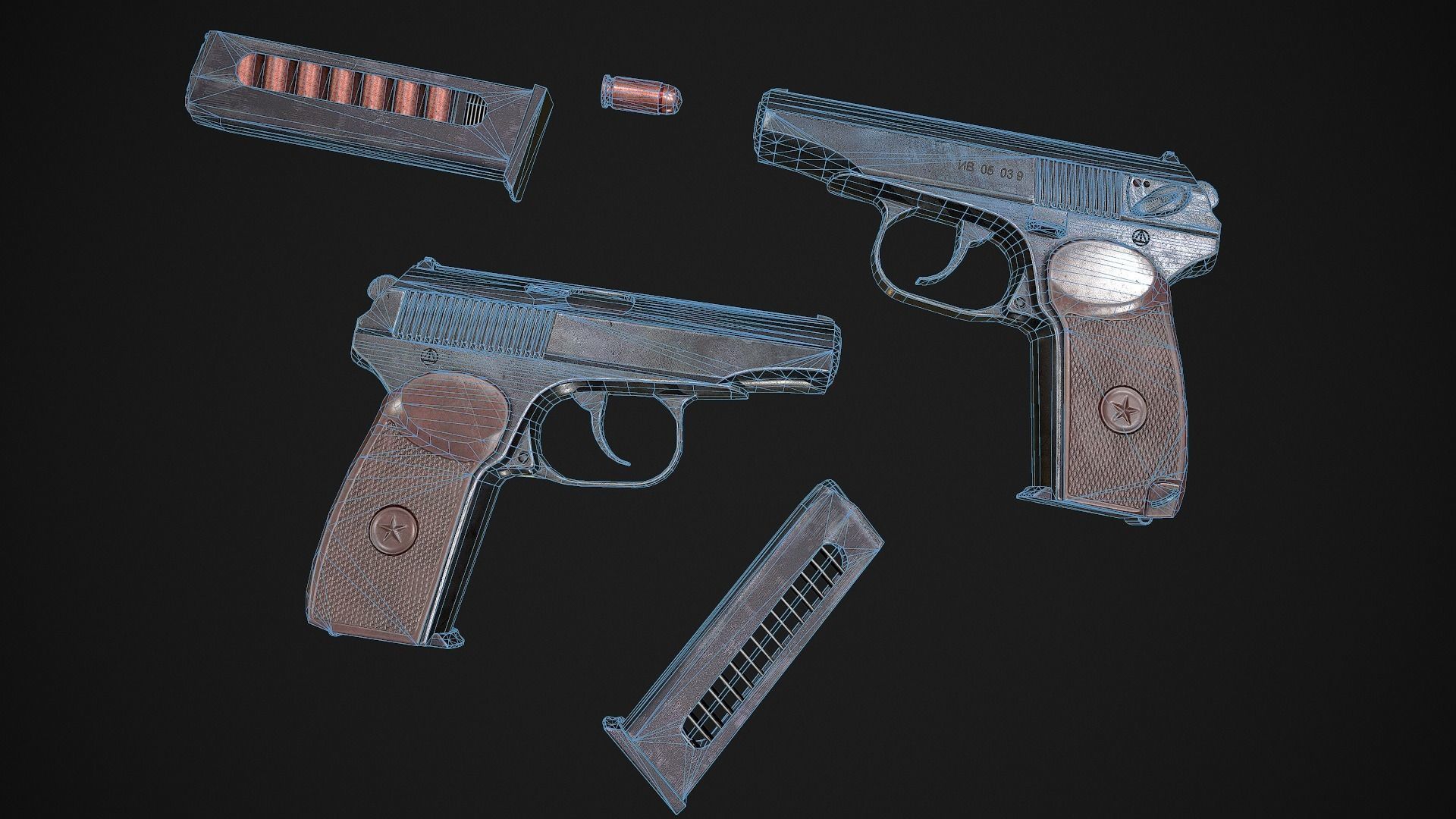 Pistol Makarov Low-poly 3D model_5