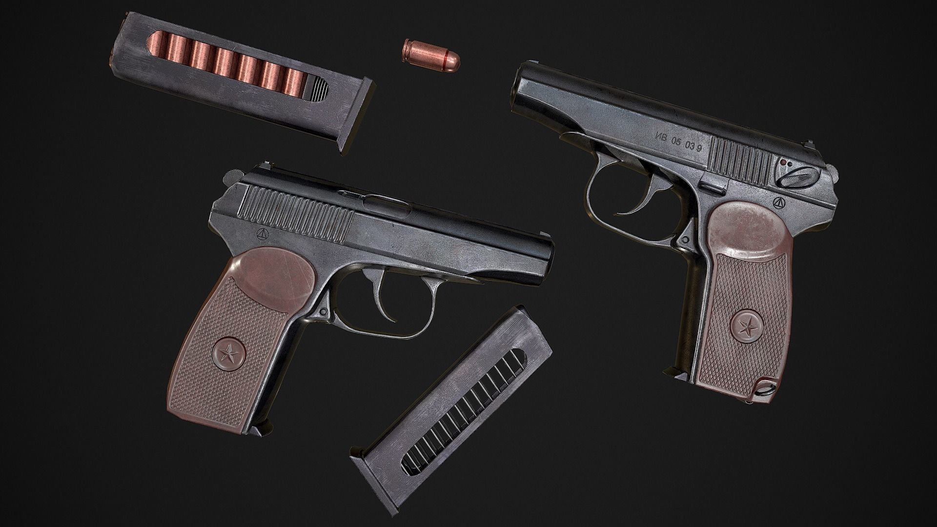 Pistol Makarov Low-poly 3D model_1