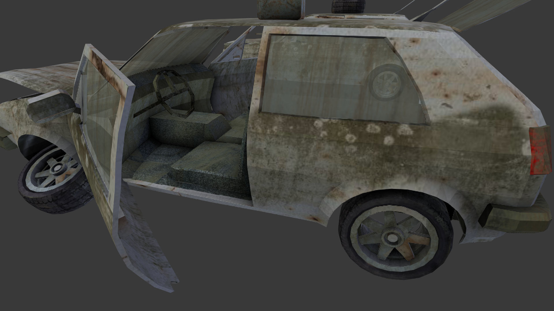 a broken car Post Apocalyptic Car Low-poly 3D model_7