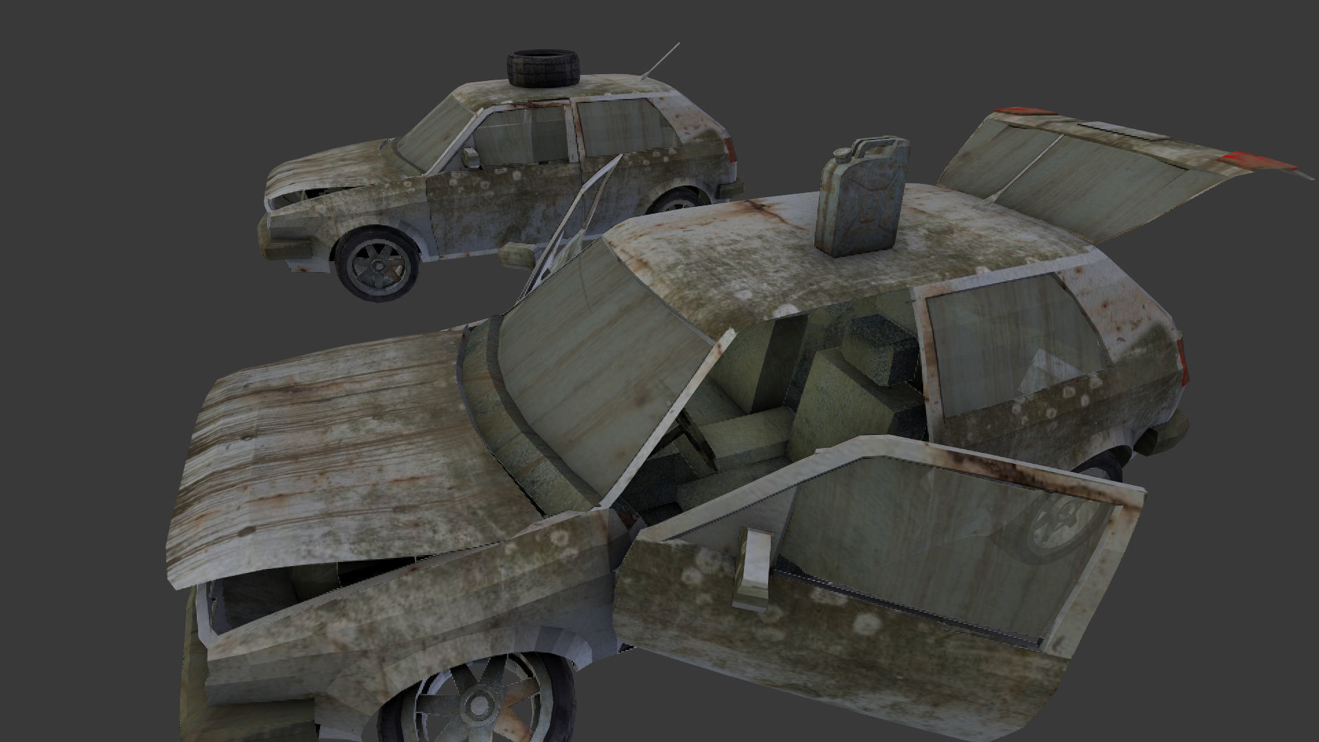 a broken car Post Apocalyptic Car Low-poly 3D model_5