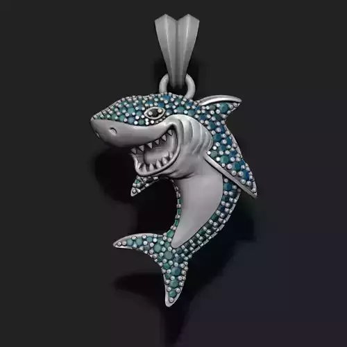 Shark pendant basrelief with gems 3D print model