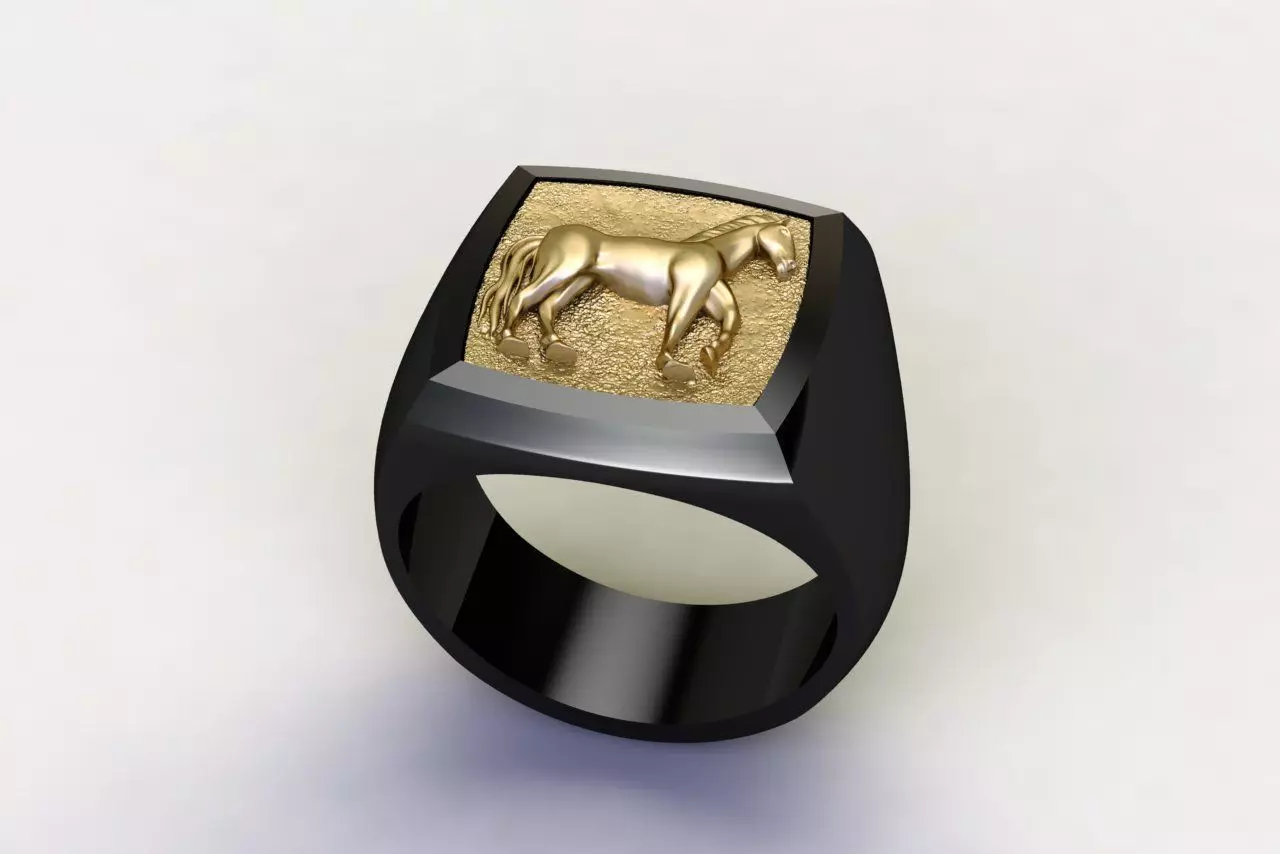 Horse Signet Solid Rings in EU Sizes 3D print model_0