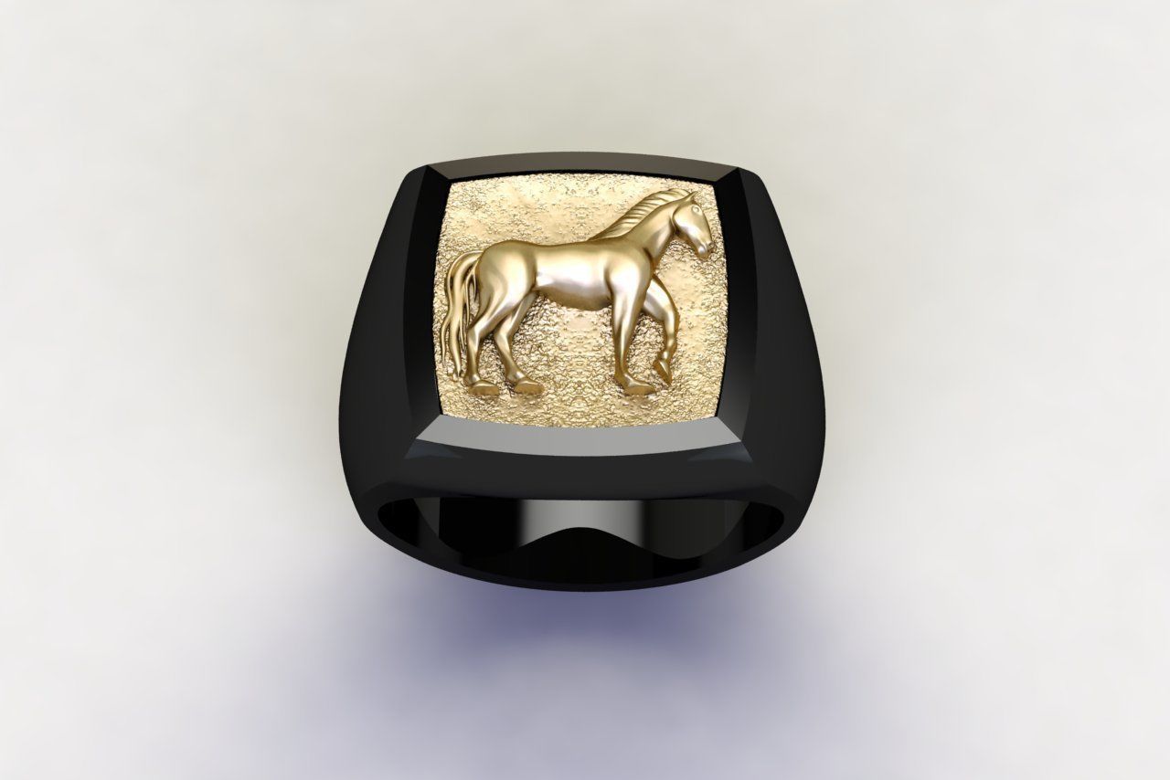 Horse Signet Solid Rings in EU Sizes 3D print model_1