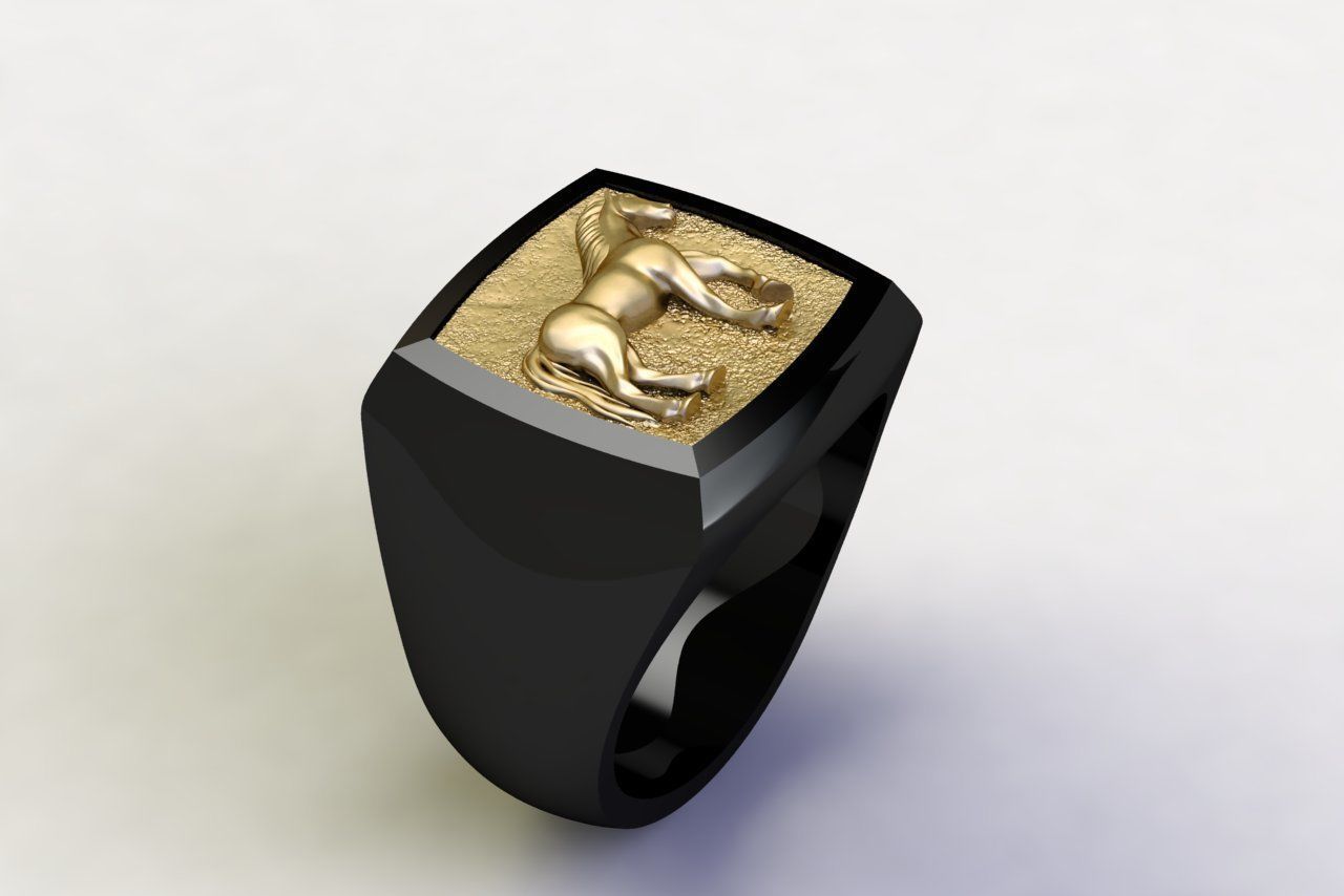 Horse Signet Solid Rings in EU Sizes 3D print model_2