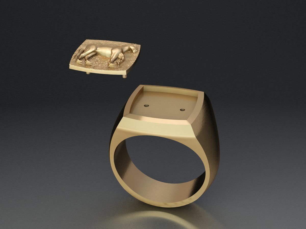 Horse Signet Solid Rings in EU Sizes 3D print model_4