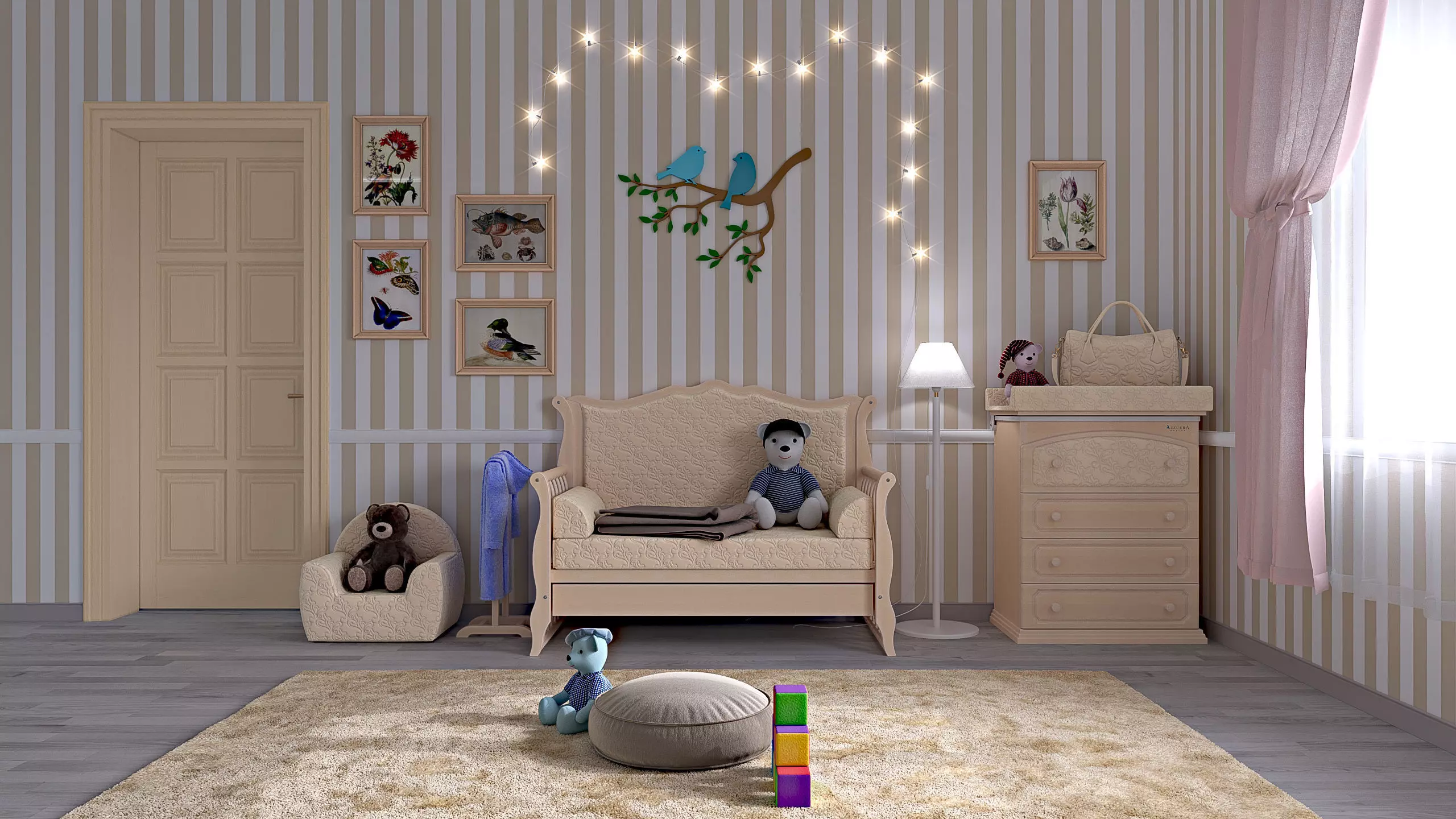 Childrens furniture set Azzurra Rinascimento antique white 3D model_0