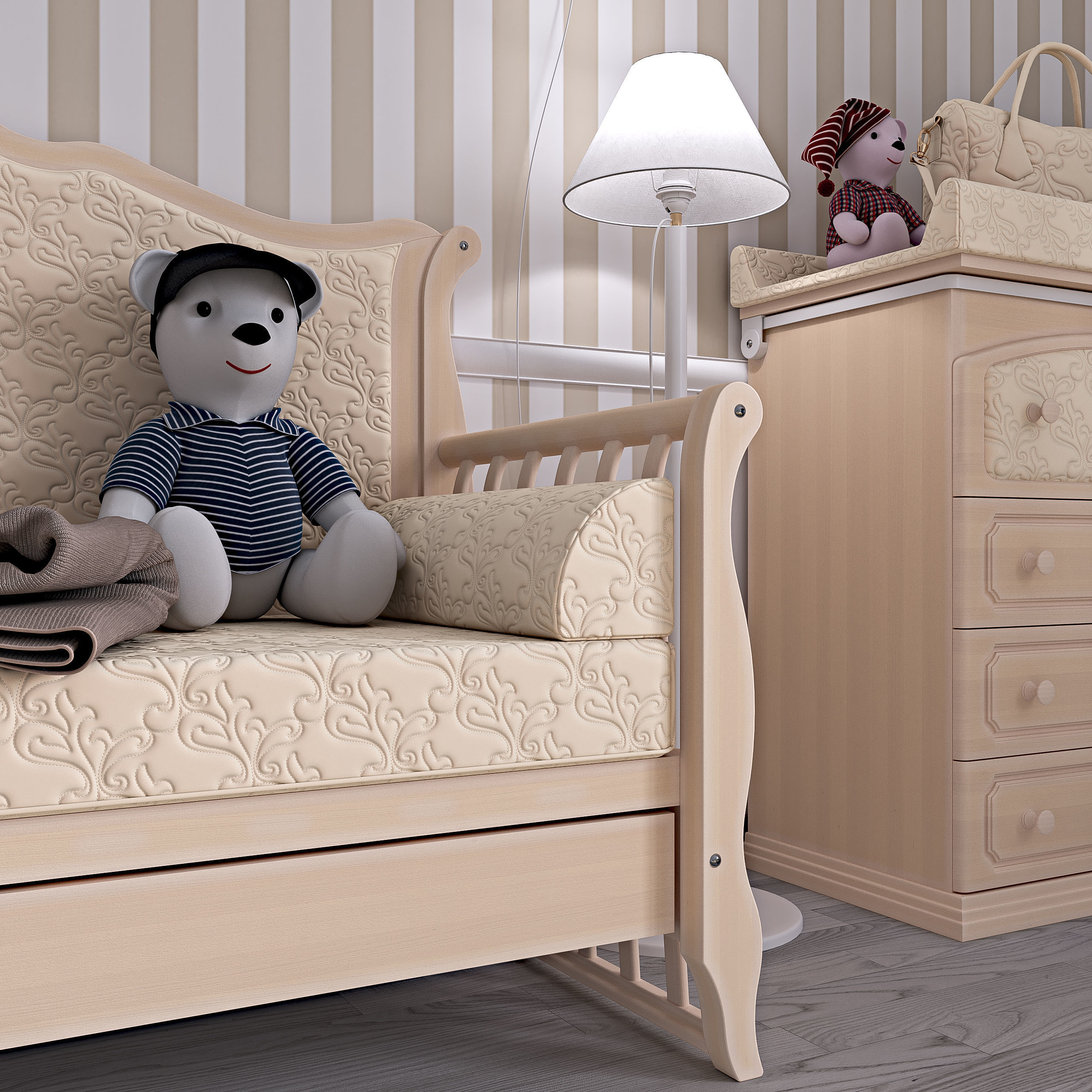 Childrens furniture set Azzurra Rinascimento antique white 3D model_2