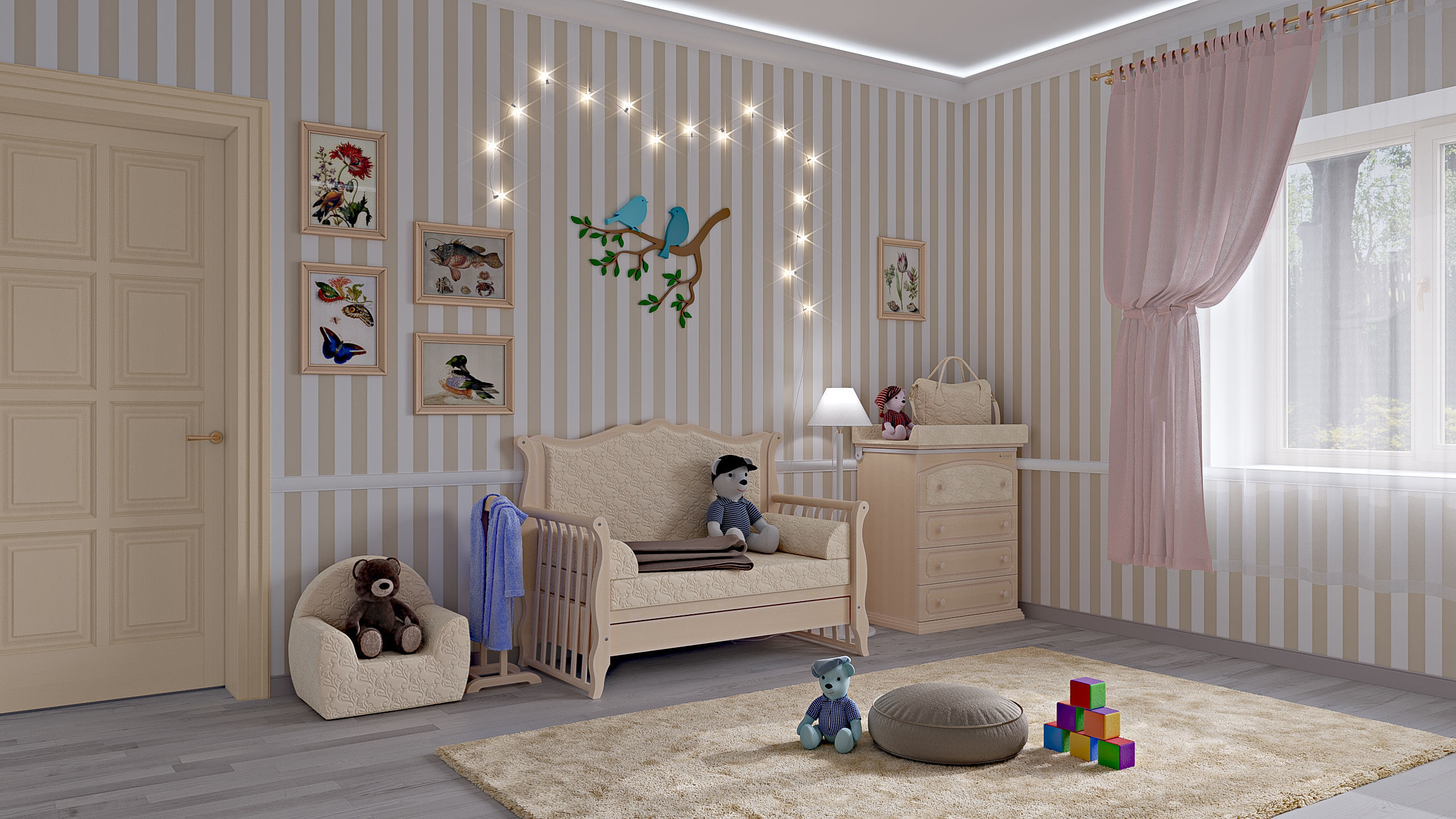 Childrens furniture set Azzurra Rinascimento antique white 3D model_1