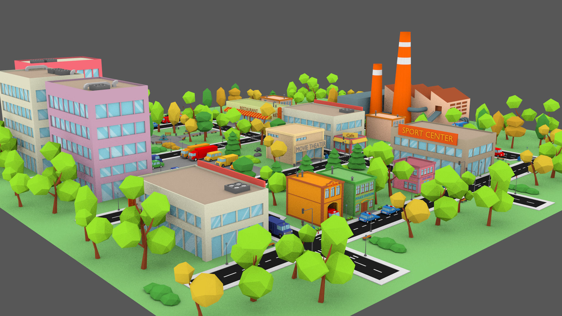 Cartoon Town pack Low-poly 3D model_23
