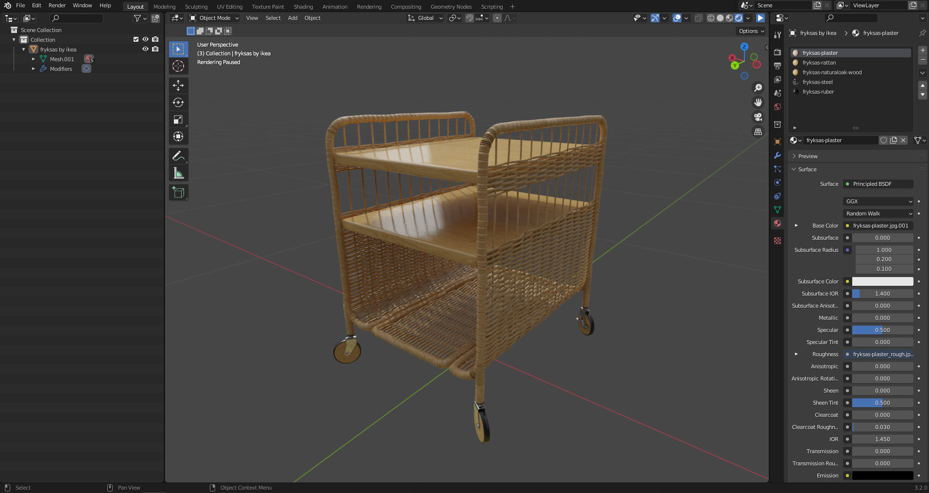 Cabinet on wheels FRYKSAS by ikea 3D model_4