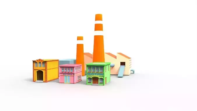 Town building cartoon