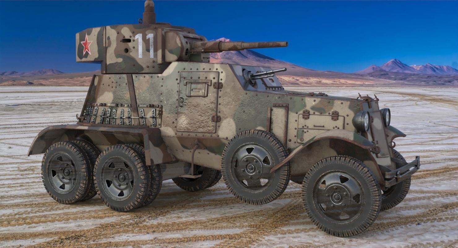 BA 6 Armored Car Camouflage Vray 3D model_2