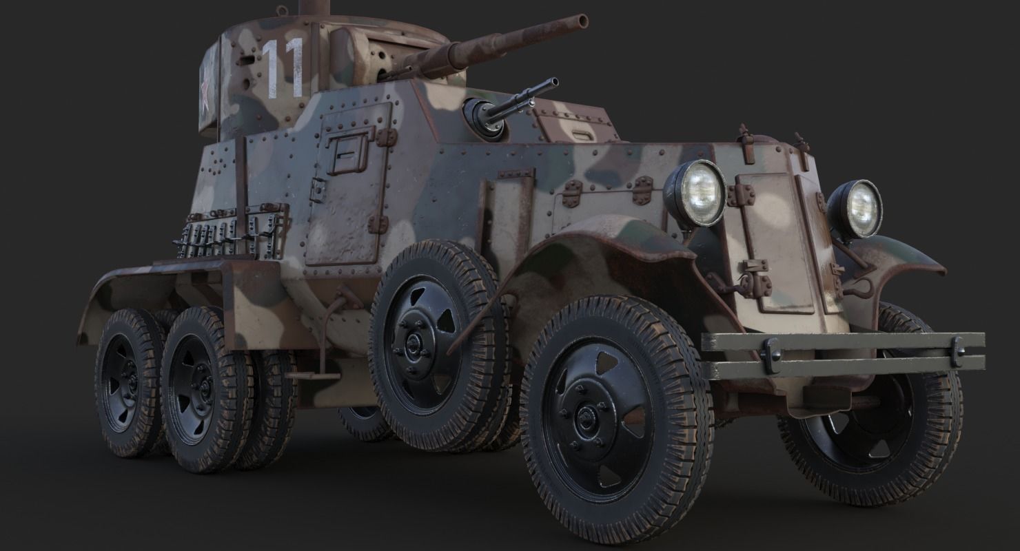 BA 6 Armored Car Camouflage Vray 3D model_15
