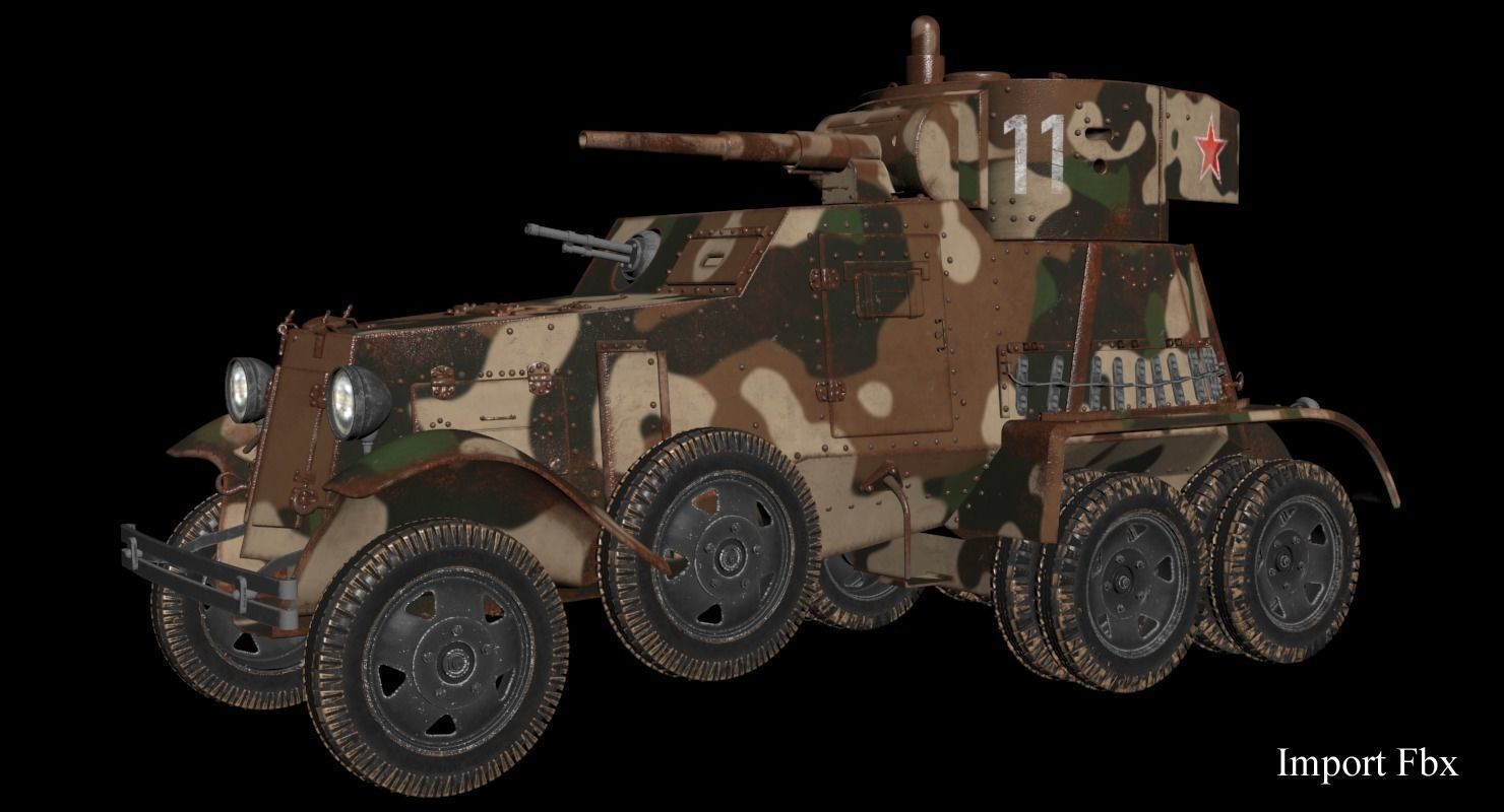 BA 6 Armored Car Camouflage Vray 3D model_28