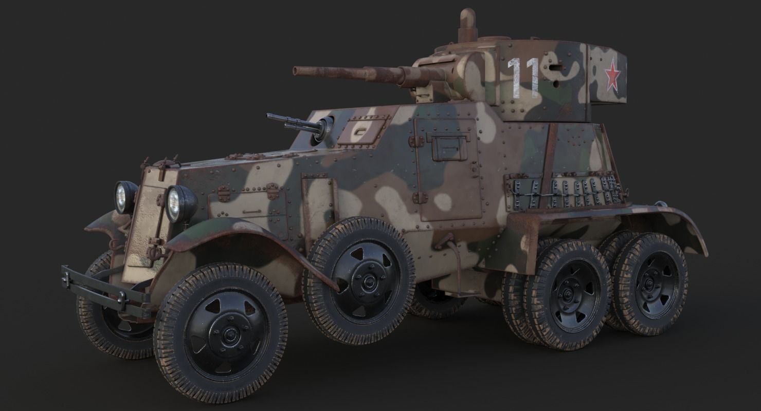 BA 6 Armored Car Camouflage Vray 3D model_7