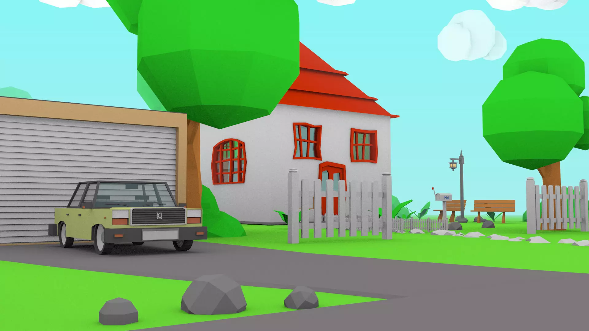 Cartoon house toy car Free low-poly 3D model