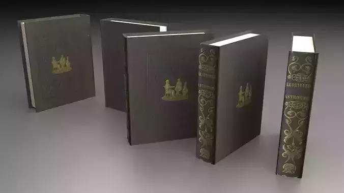 book 3d model low poly with gold lettering on cover