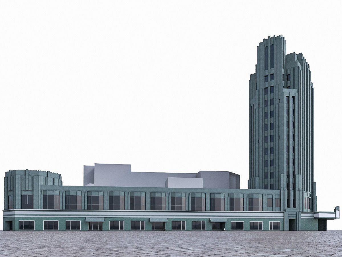 Pellissier Building and Wiltern Theatre Low-poly 3D model_2