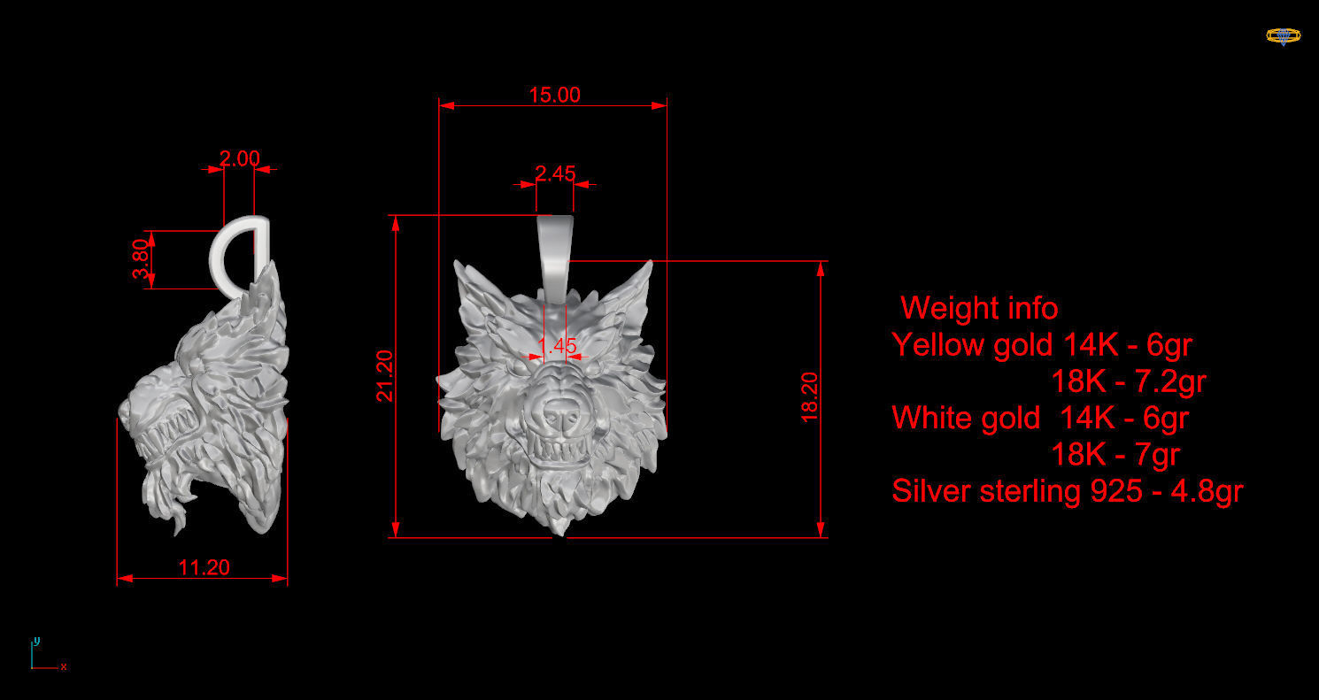 Pendant Head of Wolf 3D print model_12