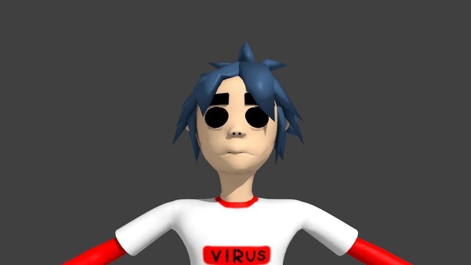 2D from gorillaz animation character rigged lowpoly Low-poly 3D model_2