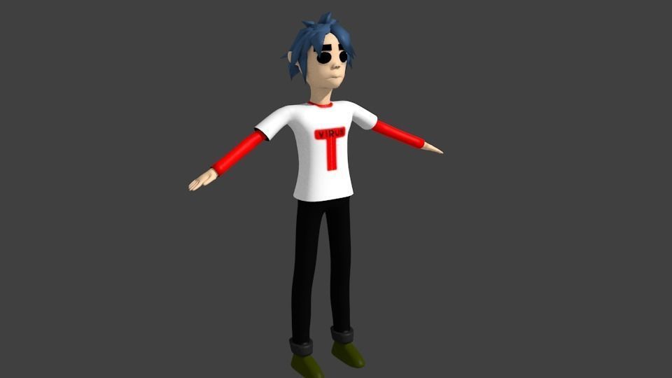 2D from gorillaz animation character rigged lowpoly Low-poly 3D model_1