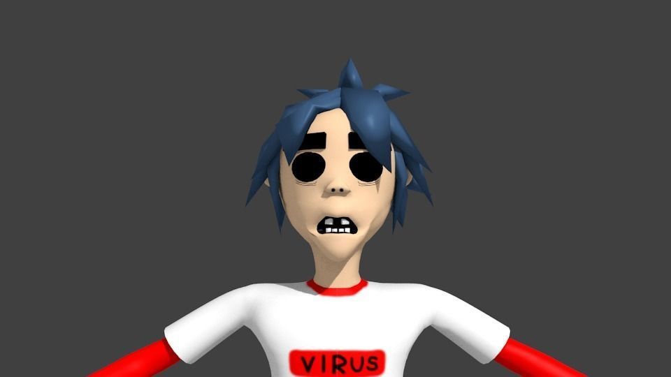 2D from gorillaz animation character rigged lowpoly Low-poly 3D model_3
