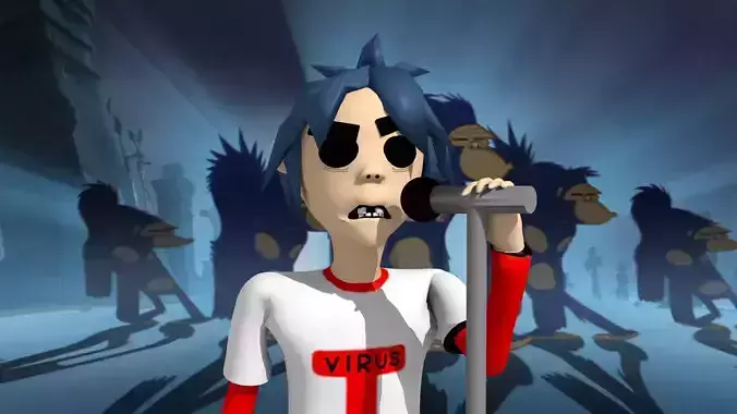 2D from gorillaz animation character rigged lowpoly Low-poly 3D model