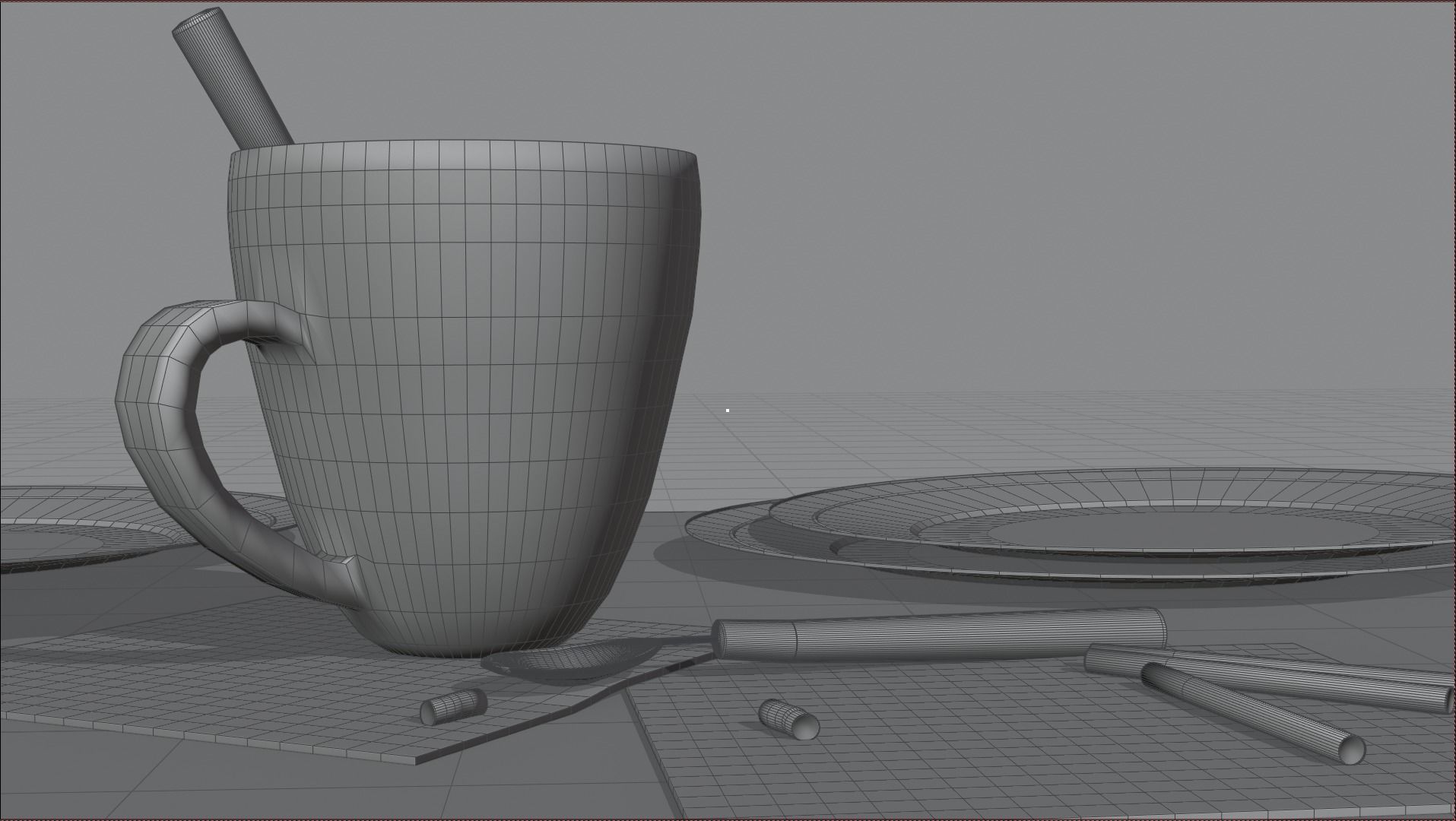 Teacup and cigarette scene Low-poly 3D model_6